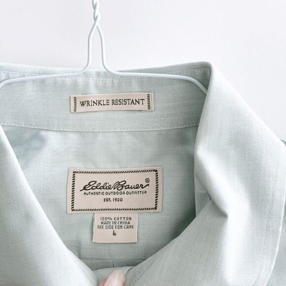 Eddie Bauer Mens Shirt Wrinkle Resistant Button Down Short Sleeve Green Large - Picture 3 of 5